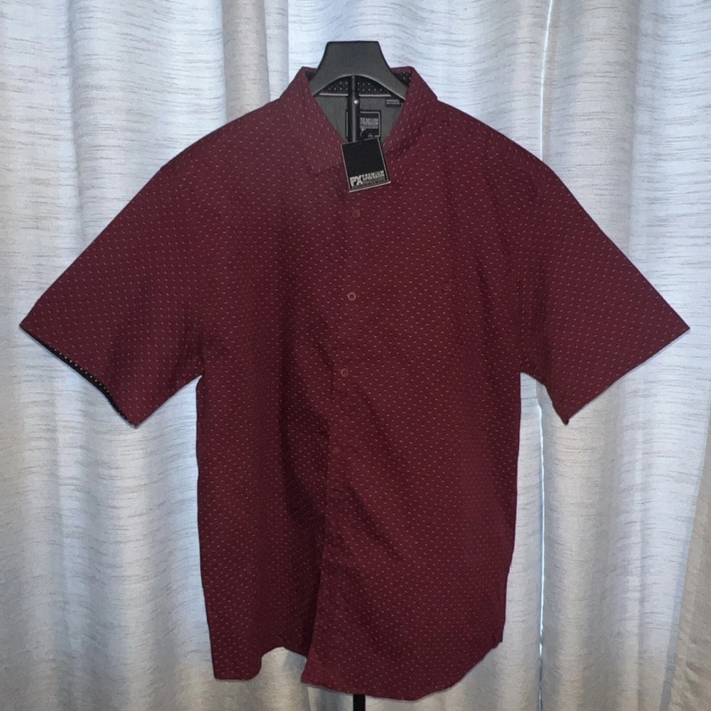 Premium Xpressions Men's Burgundy Casual Button Down Shirt Short Sleeve